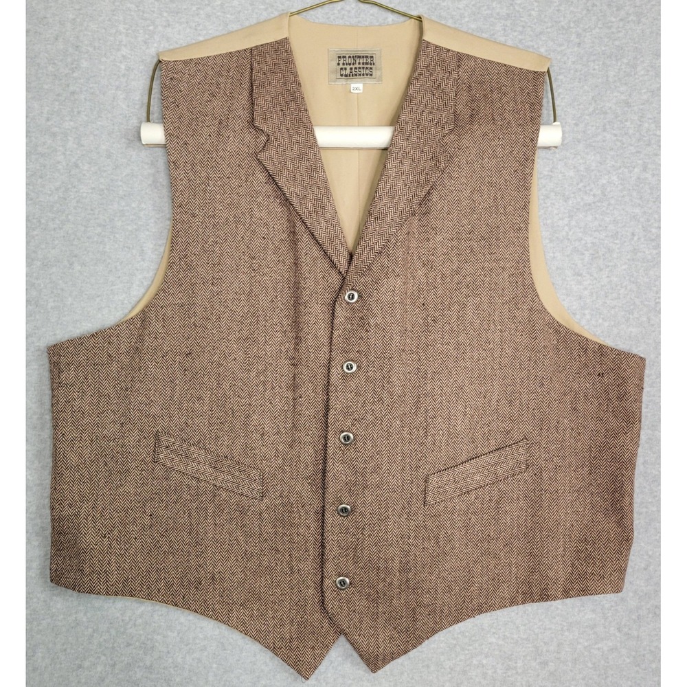 Frontier Classics Mens 2XL Herringbone Vest Brown Tan Wool Blend Waistcoat
